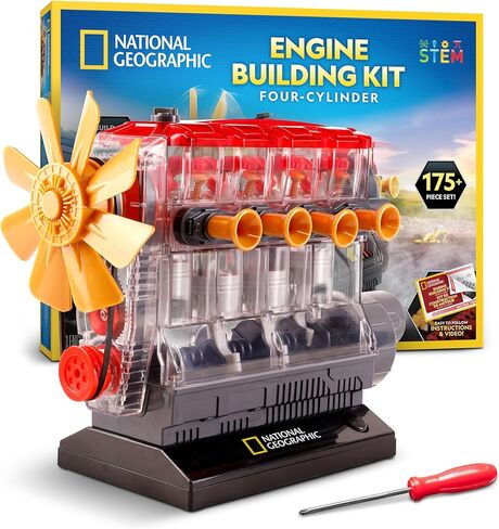 National Geographic 4-Cylinder Engine Building Kit – 175+ Piece Working Model with Moving Parts, Clear Visible Engine Model, STEM Building Toy with Tools & Learning Guide for Kids in Kuwait