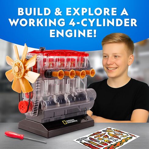 National Geographic 4-Cylinder Engine Building Kit – 175+ Piece Working Model with Moving Parts, Clear Visible Engine Model, STEM Building Toy with Tools & Learning Guide for Kids in Kuwait