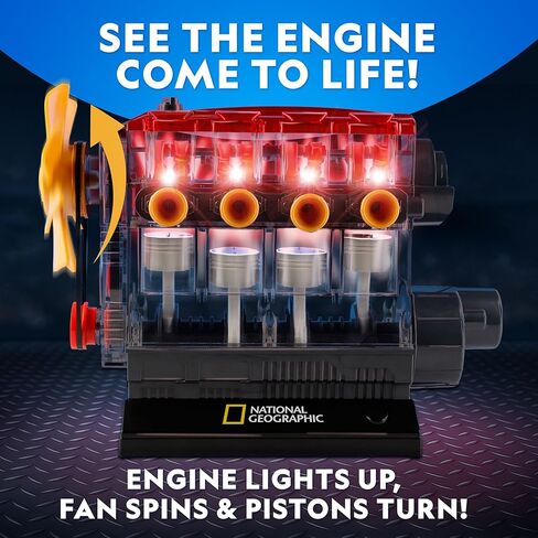 National Geographic 4-Cylinder Engine Building Kit – 175+ Piece Working Model with Moving Parts, Clear Visible Engine Model, STEM Building Toy with Tools & Learning Guide for Kids in Kuwait