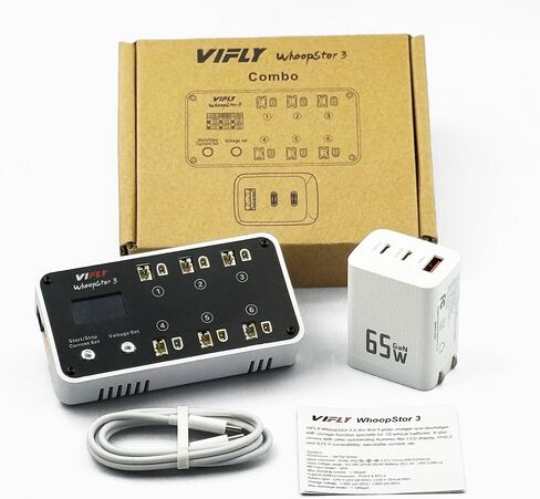 WhoopStor 3 Combo، طقم شاحن بطارية 1S يتضمن شاحن تخزين 6 منافذ وشاحن حائط USB C سريع الحجم قابل للطي بقدرة 65 وات in Kuwait