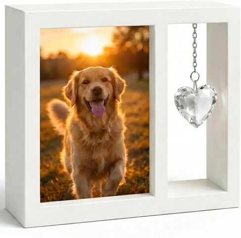 Dog Memorial Gift for Loss of Dog – 4x6 Wooden Photo Frame with Crystal Heart Suncatcher, Pet Memorial Picture Frame Keepsake in Saudi Arabia