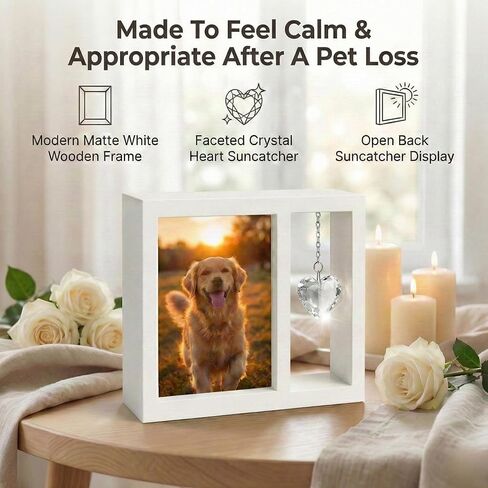 Dog Memorial Gift for Loss of Dog – 4x6 Wooden Photo Frame with Crystal Heart Suncatcher, Pet Memorial Picture Frame Keepsake in Saudi Arabia