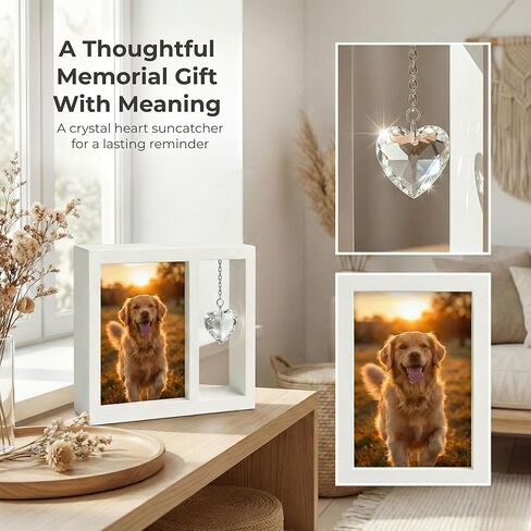 Dog Memorial Gift for Loss of Dog – 4x6 Wooden Photo Frame with Crystal Heart Suncatcher, Pet Memorial Picture Frame Keepsake in Saudi Arabia