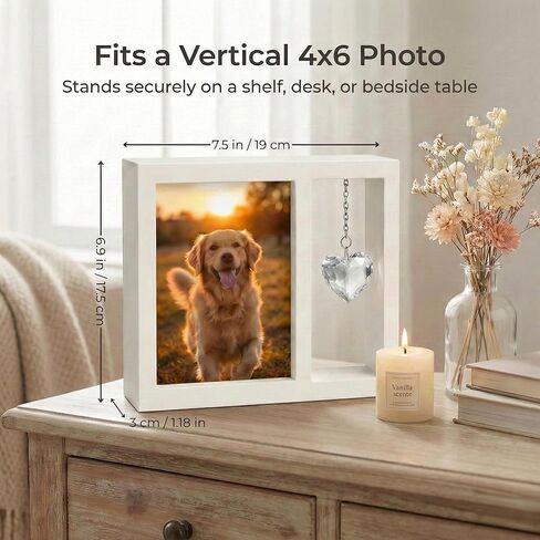 Dog Memorial Gift for Loss of Dog – 4x6 Wooden Photo Frame with Crystal Heart Suncatcher, Pet Memorial Picture Frame Keepsake in Saudi Arabia
