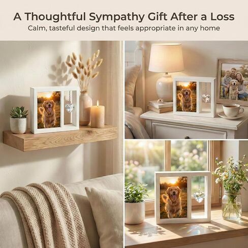 Dog Memorial Gift for Loss of Dog – 4x6 Wooden Photo Frame with Crystal Heart Suncatcher, Pet Memorial Picture Frame Keepsake in Saudi Arabia