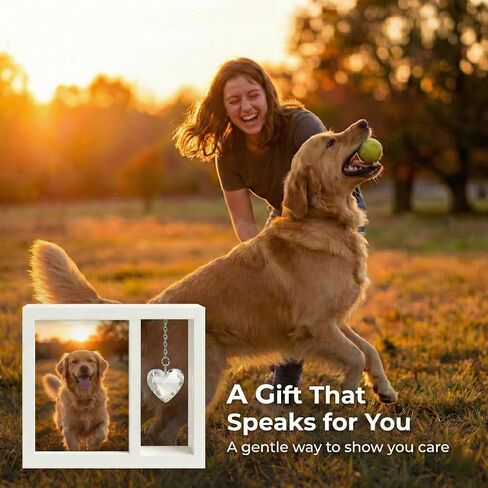 Dog Memorial Gift for Loss of Dog – 4x6 Wooden Photo Frame with Crystal Heart Suncatcher, Pet Memorial Picture Frame Keepsake in Saudi Arabia
