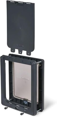 باب كلب متوسط ​​الحجم قابل للقفل من دوج ميت (215 جرام) - غطاء قلاب للكلاب المتوسطة والقطط الكبيرة، من مادة UPVC والجدار والخشب، مصمم بشكل آمن لحيواناتك الأليفة، رمادي in Kuwait