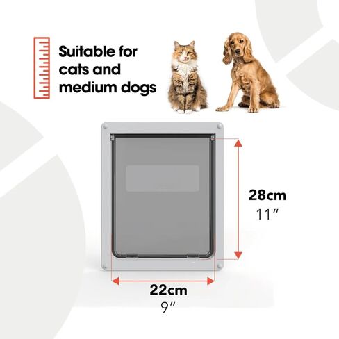 باب كلب متوسط ​​الحجم قابل للقفل من دوج ميت (215 جرام) - غطاء قلاب للكلاب المتوسطة والقطط الكبيرة، من مادة UPVC والجدار والخشب، مصمم بشكل آمن لحيواناتك الأليفة، رمادي in Kuwait