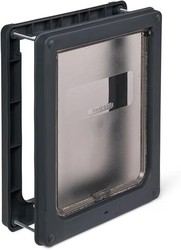 باب كلب متوسط ​​الحجم قابل للقفل من دوج ميت (215 جرام) - غطاء قلاب للكلاب المتوسطة والقطط الكبيرة، من مادة UPVC والجدار والخشب، مصمم بشكل آمن لحيواناتك الأليفة، رمادي in Kuwait