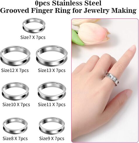 49 PCS 7 Sizes Stainless Steel Blank Finger Ring 5mm Wide Round Grooved Inlay RingSize 7/8/9/10/11/12/13 Core Finger Rings Blanks Round Empty Rings for Inlay Ring-Jewelry Wedding Band Making(Silver) in Saudi Arabia