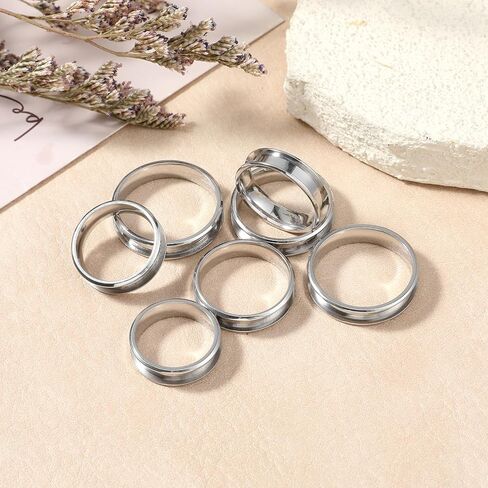 49 PCS 7 Sizes Stainless Steel Blank Finger Ring 5mm Wide Round Grooved Inlay RingSize 7/8/9/10/11/12/13 Core Finger Rings Blanks Round Empty Rings for Inlay Ring-Jewelry Wedding Band Making(Silver) in Saudi Arabia