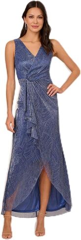 Adrianna Papell Women's Metallic Mesh Cascade Gown, Light Navy in Saudi Arabia