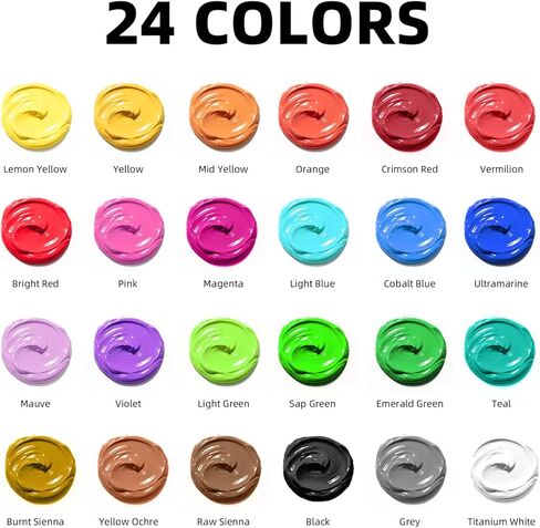 WINSONS Art Acrylic Paint Set, 24 x12ml Tubes Artist Quality Non Toxic Rich Pigments Colors with 3 Brushes Great for Beginners Artists Professional - Painting Canvas, Wood, Rock, Ceramic & Fabric in Saudi Arabia