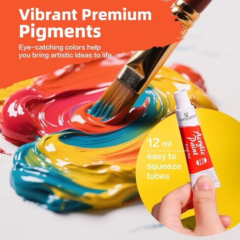 WINSONS Art Acrylic Paint Set, 24 x12ml Tubes Artist Quality Non Toxic Rich Pigments Colors with 3 Brushes Great for Beginners Artists Professional - Painting Canvas, Wood, Rock, Ceramic & Fabric in Saudi Arabia