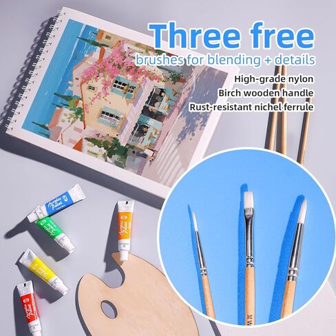 WINSONS Art Acrylic Paint Set, 24 x12ml Tubes Artist Quality Non Toxic Rich Pigments Colors with 3 Brushes Great for Beginners Artists Professional - Painting Canvas, Wood, Rock, Ceramic & Fabric in Saudi Arabia
