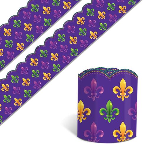 32.8 Ft Mardi Gras Bulletin Board Borders Purple Green and Gold Scalloped Die Cut Trim Sticker Roll for Carnival Masquerade Party Home School Classroom Wall Decor in Saudi Arabia