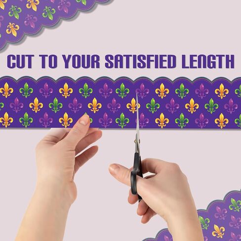 32.8 Ft Mardi Gras Bulletin Board Borders Purple Green and Gold Scalloped Die Cut Trim Sticker Roll for Carnival Masquerade Party Home School Classroom Wall Decor in Saudi Arabia