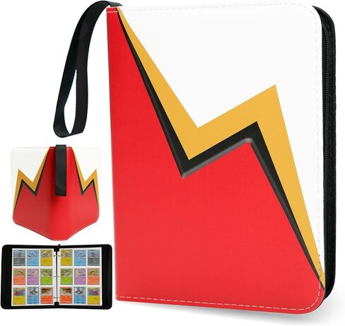 مجلد بطاقات التداول ذو 4 جيوب من Monbel - يحمل 400 بطاقة مع 50 غلافًا قابلاً للإزالة، ألبوم بطاقات PU ممتاز لـ TCG، MTG، البطاقات الرياضية، Red Big Lightning in Kuwait