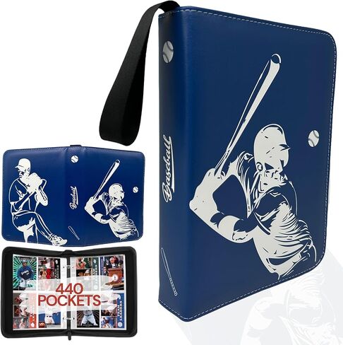 Soccer Card Binder 440 Pockets- Waterproof Trading Card Album with 55 Removable Sleeves Fit - 3 Rings with Zipper -Compatible with Topps Sports Cards Collection in Kuwait