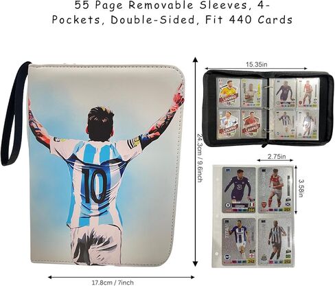 Soccer Card Binder 440 Pockets- Waterproof Trading Card Album with 55 Removable Sleeves Fit - 3 Rings with Zipper -Compatible with Topps Sports Cards Collection in Kuwait