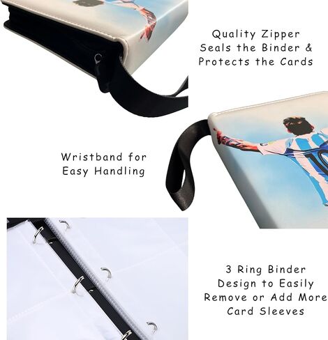 Soccer Card Binder 440 Pockets- Waterproof Trading Card Album with 55 Removable Sleeves Fit - 3 Rings with Zipper -Compatible with Topps Sports Cards Collection in Kuwait