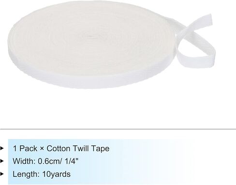 Generic Cotton Twill Tape 1/4 Inch 10 Yards 100% Cotton Ribbon Bias Tape Herringbone Webbing Trim for Sewing Gift Wrapping, Solid White in Saudi Arabia