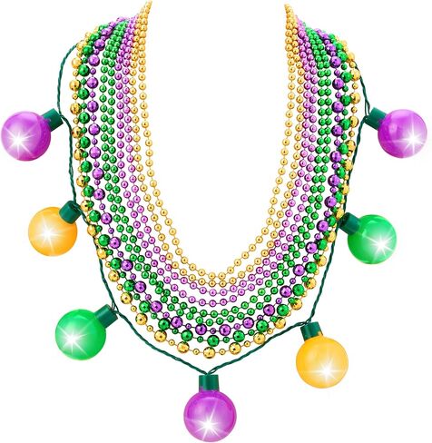 مجموعة قلادات LED من JOYIN 10 قطع من Mardi Gras LED، تتضمن قلادة لمبة LED واحدة، 3 قلادات خرز متوسطة و6 صغيرة، قلادات ذهبية خضراء أرجوانية لحفلات Mardi Gras لوازم الأزياء التنكرية in Kuwait