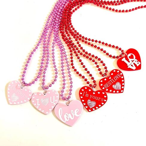 12 Pcs Valentines Day Bead Necklaces Bulk Bachelorette Red Pink Beads Necklaces Valentine's Party Heart Shaped Party Supplies in Saudi Arabia