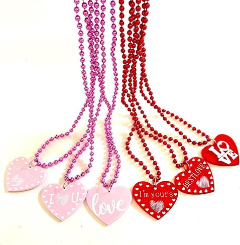 12 Pcs Valentines Day Bead Necklaces Bulk Bachelorette Red Pink Beads Necklaces Valentine's Party Heart Shaped Party Supplies in Saudi Arabia