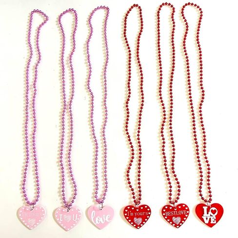12 Pcs Valentines Day Bead Necklaces Bulk Bachelorette Red Pink Beads Necklaces Valentine's Party Heart Shaped Party Supplies in Saudi Arabia
