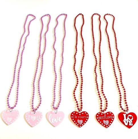 12 Pcs Valentines Day Bead Necklaces Bulk Bachelorette Red Pink Beads Necklaces Valentine's Party Heart Shaped Party Supplies in Saudi Arabia