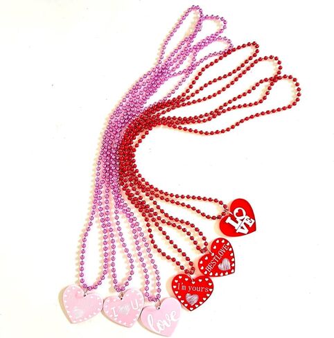 12 Pcs Valentines Day Bead Necklaces Bulk Bachelorette Red Pink Beads Necklaces Valentine's Party Heart Shaped Party Supplies in Saudi Arabia