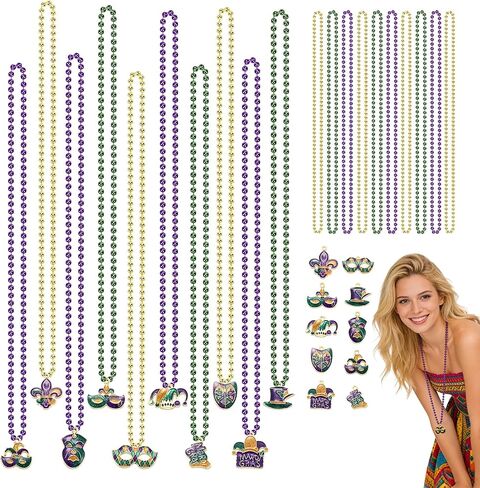 20 Sets Carnival Beads Necklaces Accessories necklaces bulk Lily Mask Design Party Supplies Necklace for Carnival Celebration Parade Throws, Party Favors, and Decorations in Kuwait