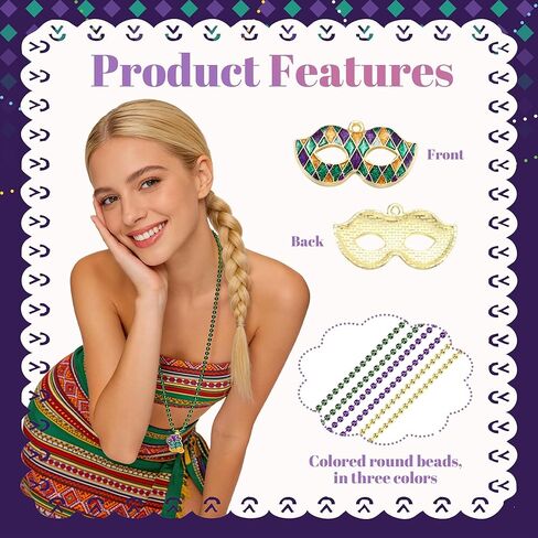 20 Sets Carnival Beads Necklaces Accessories necklaces bulk Lily Mask Design Party Supplies Necklace for Carnival Celebration Parade Throws, Party Favors, and Decorations in Kuwait