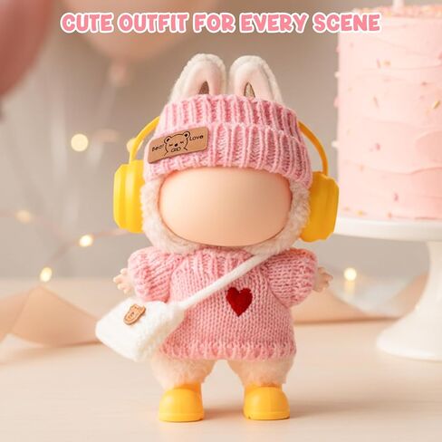 17cm Doll Clothes Accessories - Pink Knit 5-Piece Outfit (No Doll) with Mini Hat, Ear Muffs, Shoes, Bag for 6.7 Inch Dolls Doll Clothing in Saudi Arabia