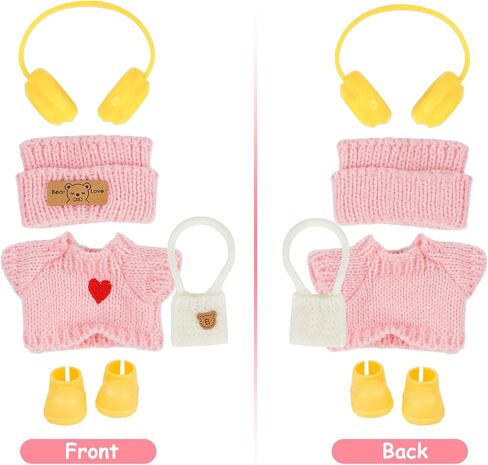 17cm Doll Clothes Accessories - Pink Knit 5-Piece Outfit (No Doll) with Mini Hat, Ear Muffs, Shoes, Bag for 6.7 Inch Dolls Doll Clothing in Saudi Arabia