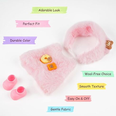 17cm Doll Clothes & Accessories - Pink Plush Cute 3-Piece Outfit (No Doll) with Snap-On Romper and Doll Accessories for 6.7 Inch Dolls Doll Clothing in Saudi Arabia