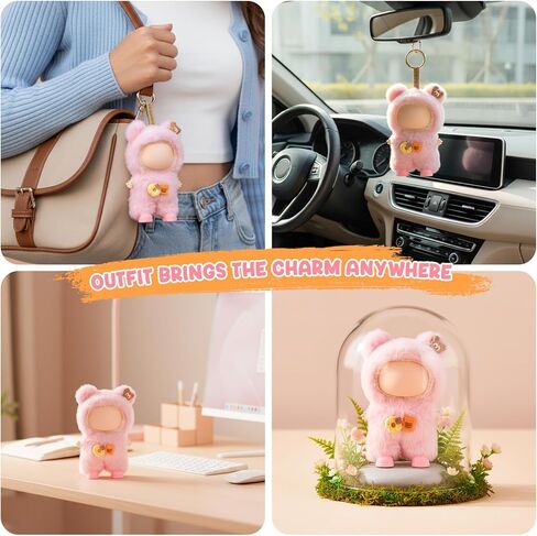 17cm Doll Clothes & Accessories - Pink Plush Cute 3-Piece Outfit (No Doll) with Snap-On Romper and Doll Accessories for 6.7 Inch Dolls Doll Clothing in Saudi Arabia