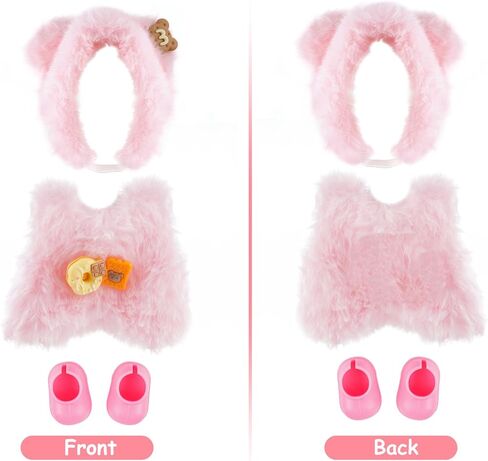 17cm Doll Clothes & Accessories - Pink Plush Cute 3-Piece Outfit (No Doll) with Snap-On Romper and Doll Accessories for 6.7 Inch Dolls Doll Clothing in Saudi Arabia