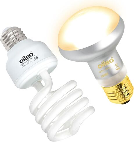 Oiibo 100W مصباح الحرارة الزواحف Blub و26W 10.0 UVB حزمة التحرير والسرد ضوء الزواحف، الفرح بقعة ضوء UVA مصباح الحرارة و26W توفير الطاقة UVB ضوء UVA للزواحف التنين الملتحي والسلاحف والسحلية in Kuwait