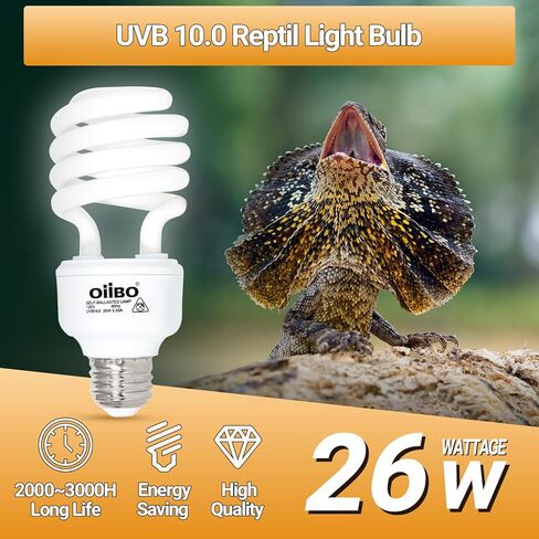 Oiibo 100W مصباح الحرارة الزواحف Blub و26W 10.0 UVB حزمة التحرير والسرد ضوء الزواحف، الفرح بقعة ضوء UVA مصباح الحرارة و26W توفير الطاقة UVB ضوء UVA للزواحف التنين الملتحي والسلاحف والسحلية in Kuwait