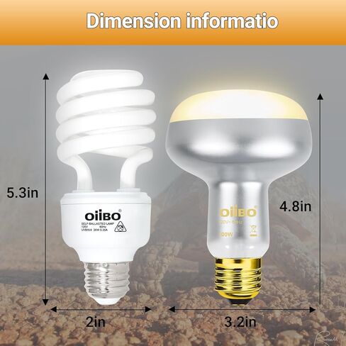 Oiibo 100W مصباح الحرارة الزواحف Blub و26W 10.0 UVB حزمة التحرير والسرد ضوء الزواحف، الفرح بقعة ضوء UVA مصباح الحرارة و26W توفير الطاقة UVB ضوء UVA للزواحف التنين الملتحي والسلاحف والسحلية in Kuwait