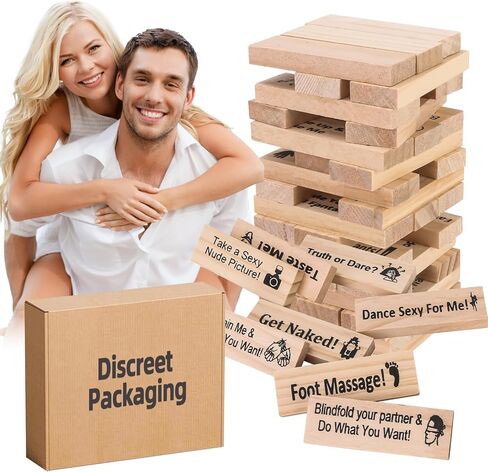 شهوة برج لعبة الجنس للبالغين، 48pcs الكبار لعبة برج كتلة خشبية للأزواج، هدايا عيد الحب تاريخ ليلة الأفكار القذرة هدايا للزوج زوجة، الأزواج الخشبية لعبة تاريخ ليلة لعبة in Kuwait
