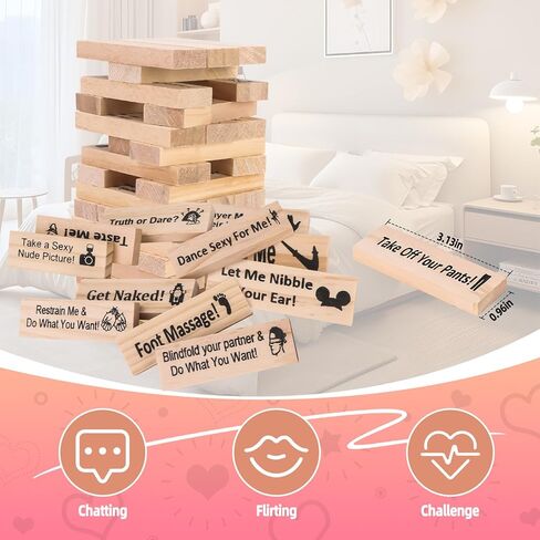شهوة برج لعبة الجنس للبالغين، 48pcs الكبار لعبة برج كتلة خشبية للأزواج، هدايا عيد الحب تاريخ ليلة الأفكار القذرة هدايا للزوج زوجة، الأزواج الخشبية لعبة تاريخ ليلة لعبة in Kuwait