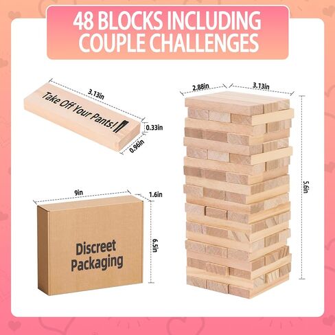 شهوة برج لعبة الجنس للبالغين، 48pcs الكبار لعبة برج كتلة خشبية للأزواج، هدايا عيد الحب تاريخ ليلة الأفكار القذرة هدايا للزوج زوجة، الأزواج الخشبية لعبة تاريخ ليلة لعبة in Kuwait