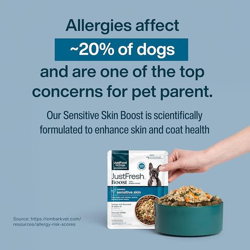 JustFoodForDogs JustFresh Boosts Sensitive Skin Dog Food Topper with Vitamin C, Vitamin E, Algae Oil, Omega-3 Fatty Acids, 8 oz Pouches - 8 Pack in Saudi Arabia