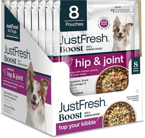 JustFoodForDogs JustFresh Boosts Sensitive Skin Dog Food Topper with Vitamin C, Vitamin E, Algae Oil, Omega-3 Fatty Acids, 8 oz Pouches - 8 Pack in Saudi Arabia