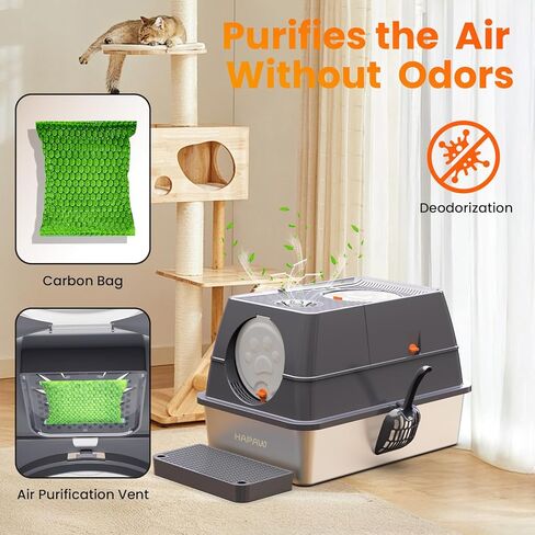 صندوق فضلات من الفولاذ المقاوم للصدأ قابل للطي بزاوية 135 درجة مع غطاء، صندوق فضلات القطط مغلق كبير جدًا، وعاء فضلات معدني مع مدخل أمامي وعلوي، تحكم في الرائحة، مغرفة ودواسة فلتر in Kuwait