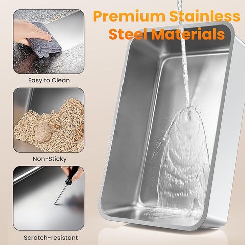 صندوق فضلات من الفولاذ المقاوم للصدأ قابل للطي بزاوية 135 درجة مع غطاء، صندوق فضلات القطط مغلق كبير جدًا، وعاء فضلات معدني مع مدخل أمامي وعلوي، تحكم في الرائحة، مغرفة ودواسة فلتر in Kuwait