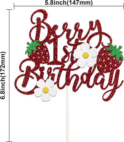 33 PCS Berry First Birthday Cake Topper and Sweet One Strawberry Cupcake Toppers Glitter Strawberry Birthday Party Decorations for Baby Shower Kids 1st Birthday Strawberry Cake Decorations Supplies in Saudi Arabia